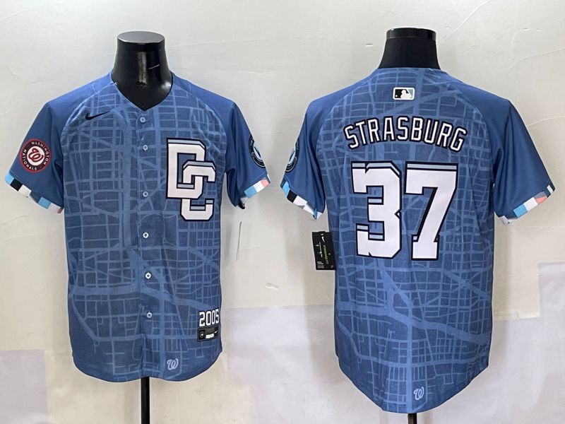 Men Washington Nationals #37 Strasburg Blue Joint Name 2025 Nike MLB Jersey style 5